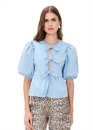 W0970 Washed stretch cotton peplum bluse Soft Chambray Ganni 